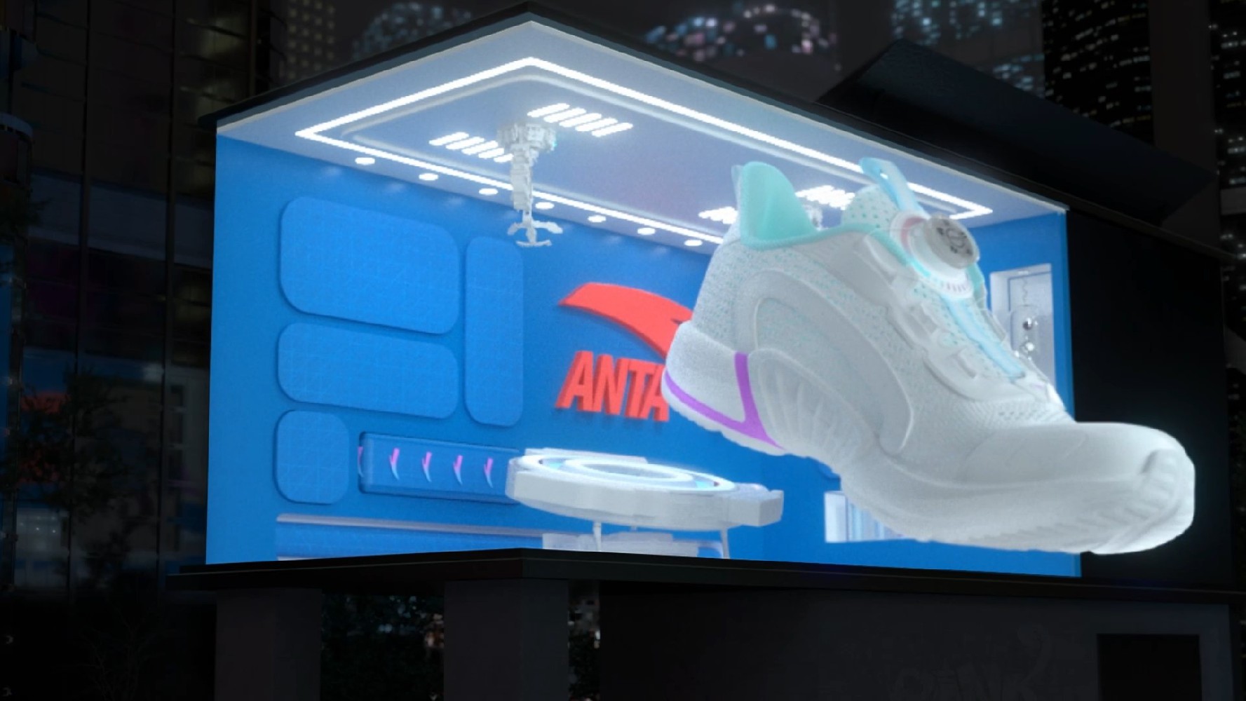 视觉差裸眼3D L型屏幕 安踏运动鞋